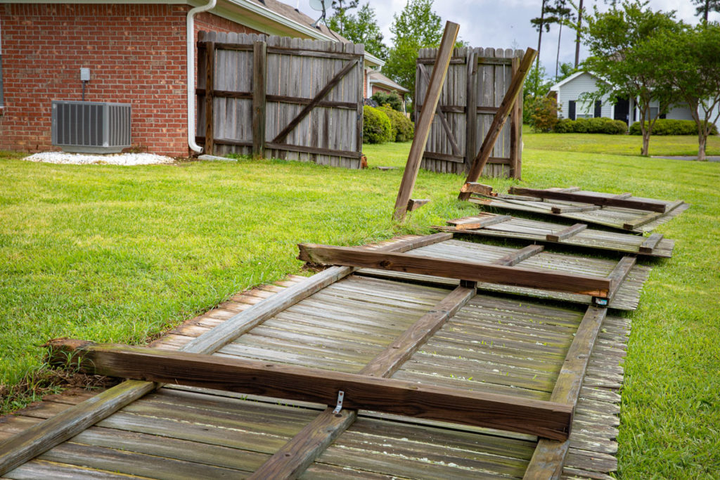 Storm damaged wood fences